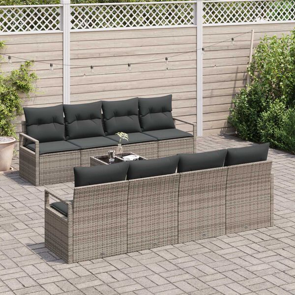 vidaXL Conjunto de Sof&aacute; de Jardim com almofada 9 pcs Cinzeto vime PE