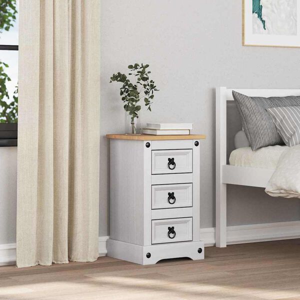 vidaXL Mesa-de-cabeceira com gaveta Corona Branco 35 x 32,5 x 58 cm