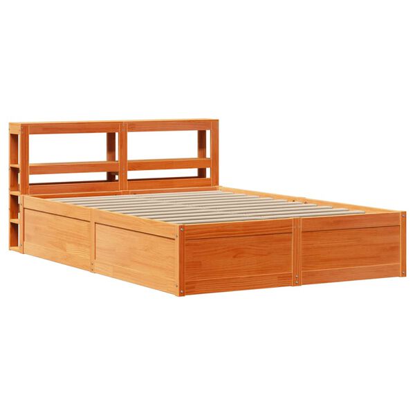 vidaXL Estrutura cama c/ cabeceira 135x190cm pinho maci&ccedil;o castanho-mel