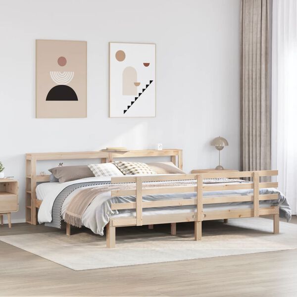 vidaXL Estrutura de cama com cabeceira 200x200 cm pinho maci&ccedil;o