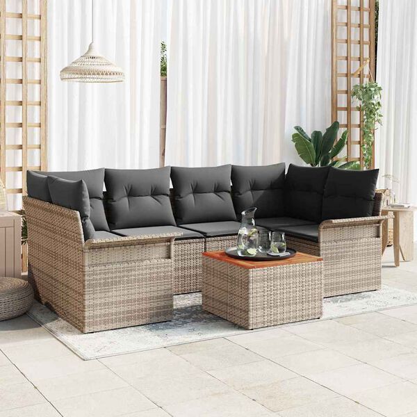 vidaXL Conjunto de Sof&aacute; de Jardim 7 pcs Cinzeto Rattan Sint&eacute;tico