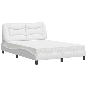 vidaXL Cama com colch&atilde;o Hvar 140x190 cm couro artificial branco