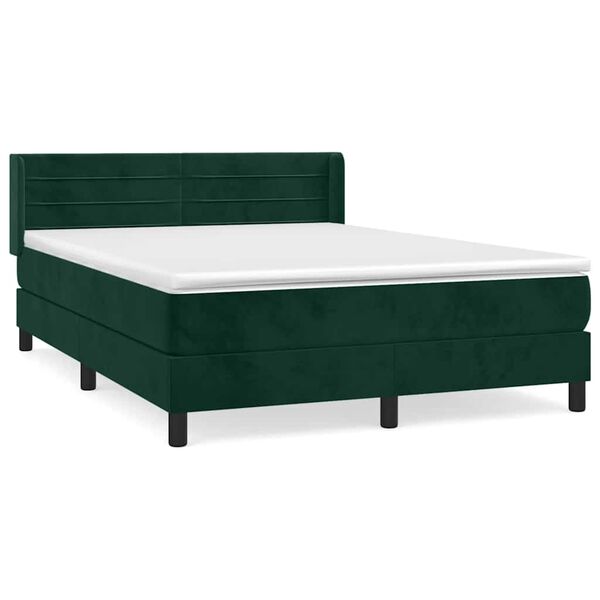 vidaXL Cama com molas/colch&atilde;o 140x190 cm veludo verde-escuro