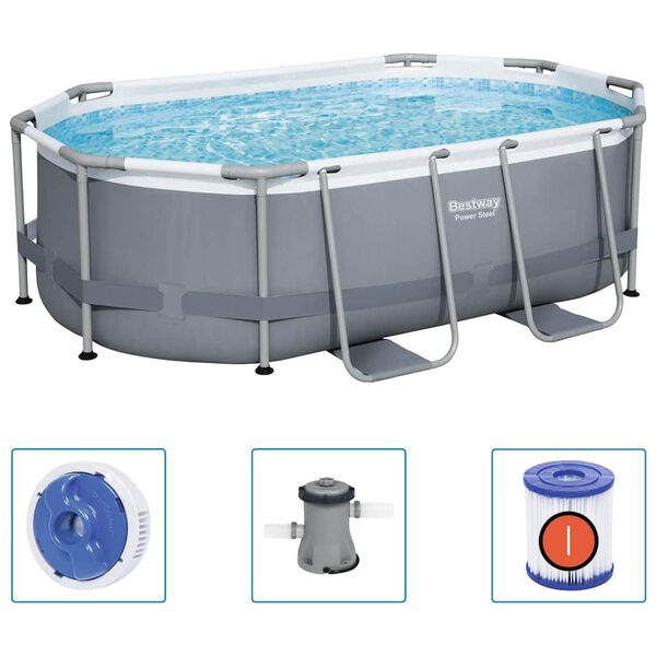 Bestway Piscina acima do solo oval Power Steel 305x200x84 cm