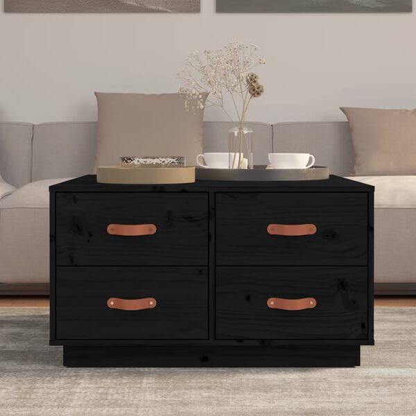vidaXL Mesa de centro 80x80x45 cm madeira de pinho maciça preto
