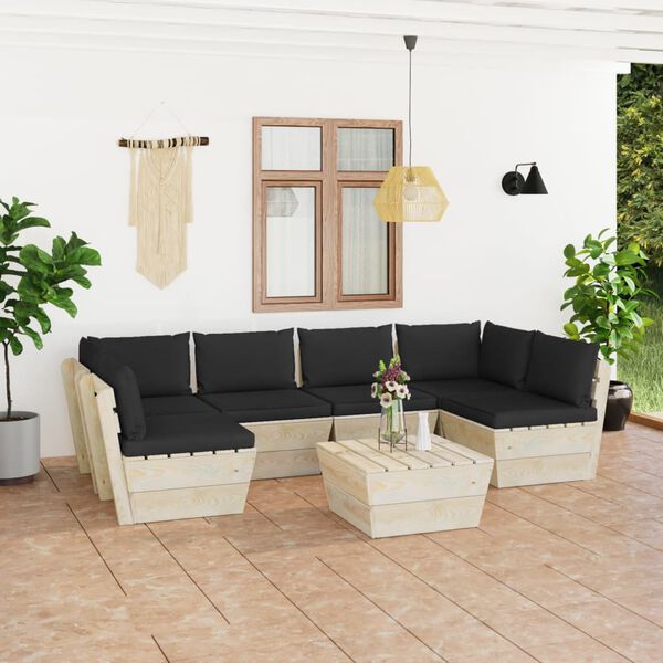 vidaXL 7 pcs conjunto lounge de paletes + almofad&otilde;es madeira de abeto