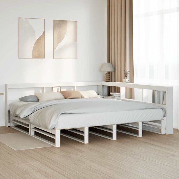 vidaXL Cama com estante sem colch&atilde;o 180x200 cm pinho maci&ccedil;o branco