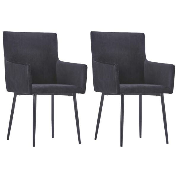 vidaXL Cadeiras de jantar com apoio de bra&ccedil;os 2 pcs veludo preto