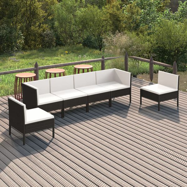 vidaXL 6 pcs conjunto lounge de jardim c/ almofad&otilde;es vime PE preto