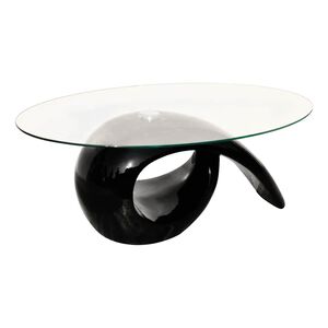 vidaXL Mesa de centro com tampo oval de vidro, preto brilhante
