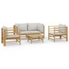 vidaXL 5 pcs conj. lounge de jardim bambu c/ almofadões cinzento-claro