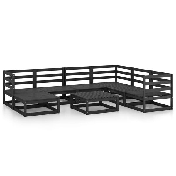 vidaXL 8 pcs conjunto lounge de jardim pinho maci&ccedil;o preto
