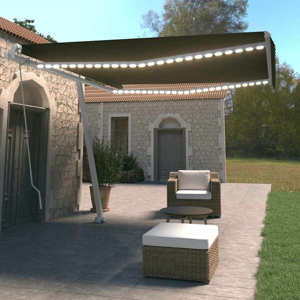 vidaXL Toldo retrátil manual com LED 400x350 cm antracite