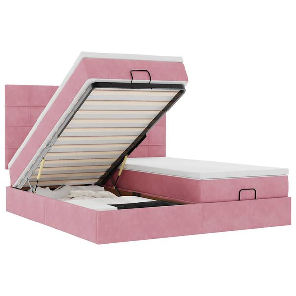 vidaXL Estrutura de cama otomana com colch&otilde;es 160x200 cm veludo rosa