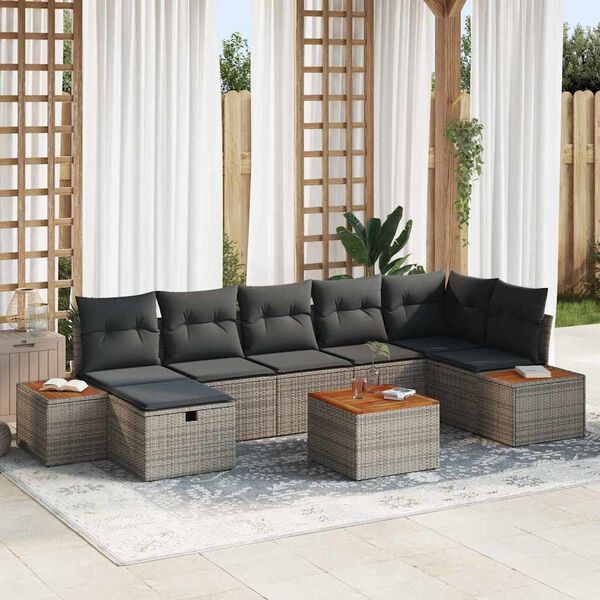 vidaXL Conjunto de Sof&aacute; de Jardim 8 pcs Cinzeto Rattan Sint&eacute;tico
