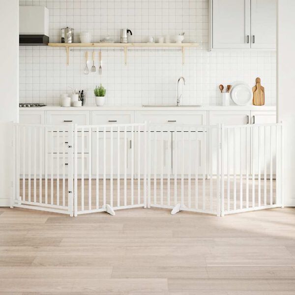 vidaXL Port&atilde;o p/ c&atilde;es com porta dobr&aacute;vel 4 pain&eacute;is 320 cm abeto branco