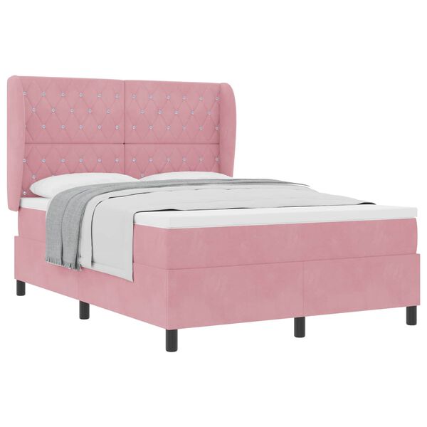 vidaXL Cama Box com colch&atilde;o com cabeceira Rosa 190 x 140 cm Veludo