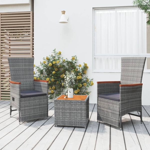 vidaXL 3 pcs conjunto lounge de jardim vime PE/ac&aacute;cia maci&ccedil;a cinza