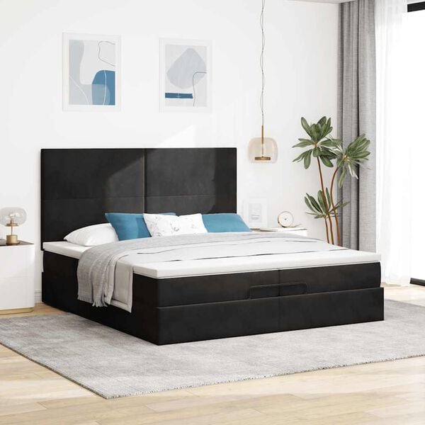 vidaXL Estrutura de cama otomana com colch&otilde;es 200x200cm veludo preto