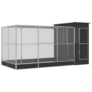 vidaXL Avi&aacute;rio com Extens&atilde;o Prata 416x203x216 cm A&ccedil;o