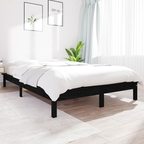 vidaXL Estrutura de cama super king size 180x200 cm pinho maci&ccedil;o preto