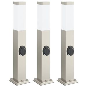 vidaXL Lumin&aacute;rias de balizador com tomada, 3 pe&ccedil;as, 50 cm, a&ccedil;o inoxid&aacute;vel, IP44