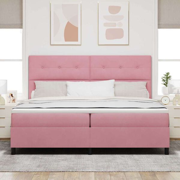 vidaXL Cama Box Spring LED com colch&atilde;o Rosa 200 x 200 cm tecido