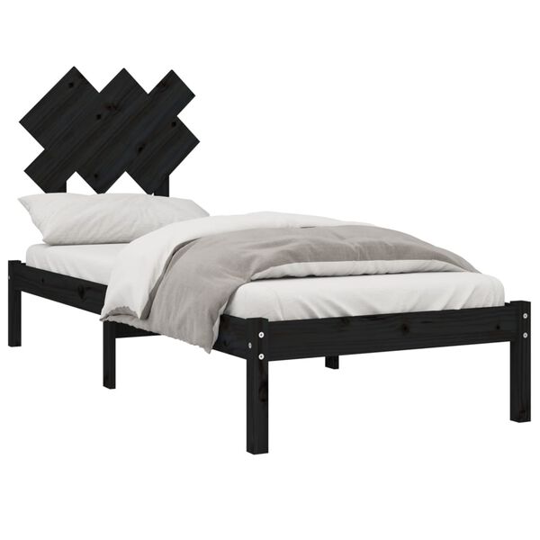 vidaXL Estrutura cama pequena solteiro 75x190 cm madeira maciça preto