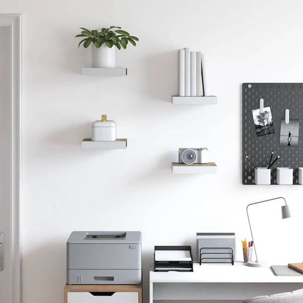 vidaXL Prateleiras de parede 4 pcs 23x23,5x3,8cm MDF carvalho e branco