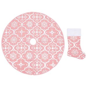vidaXL Saia de &aacute;rvore de Natal luxuosa 90 cm com meia tecido rosa