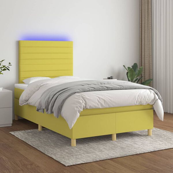 vidaXL Cama box spring c/ colch&atilde;o e LED 120x200 cm tecido verde