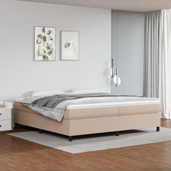 vidaXL Cama com molas/colch&atilde;o 200x200 cm couro artificial cappuccino