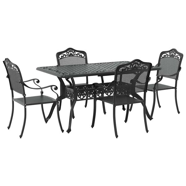 vidaXL Conjunto de Jantar para Jardim 5 pcs Preto Alum&iacute;nio