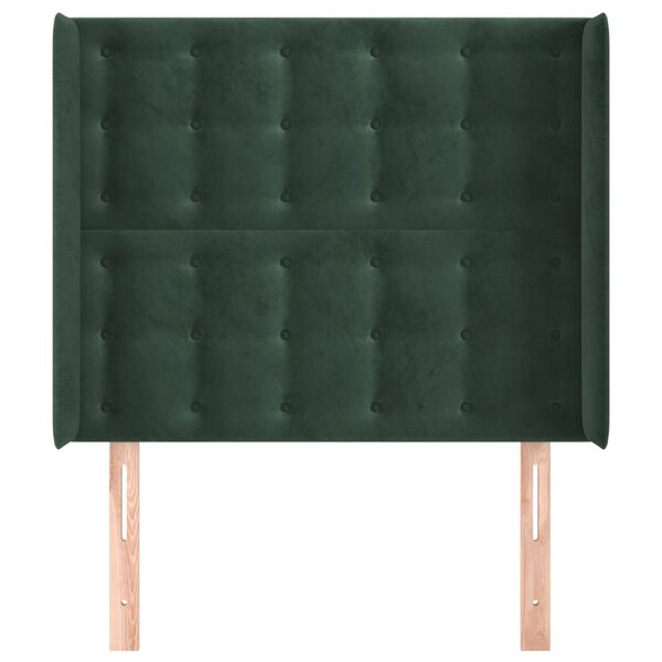 vidaXL Cabeceira cama c/ abas veludo 93x16x118/128 cm verde-escuro
