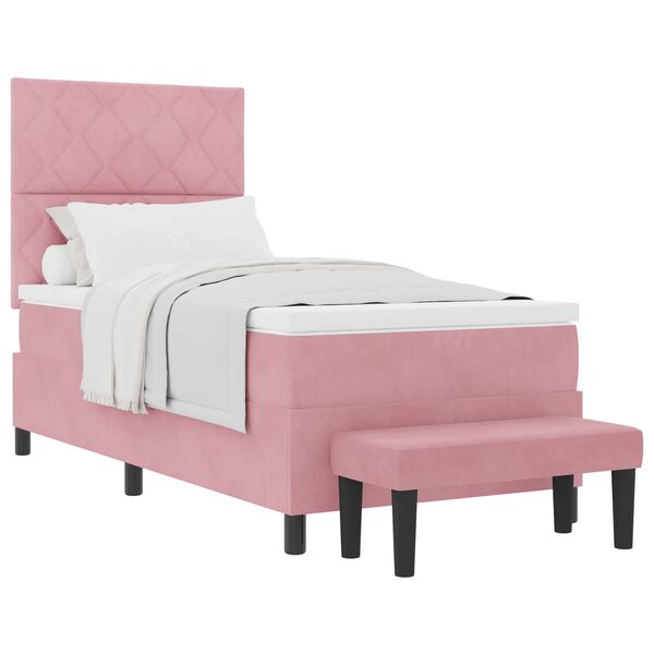 vidaXL Cama Box com colch&atilde;o com cabeceira Rosa 90 x 200 cm Veludo