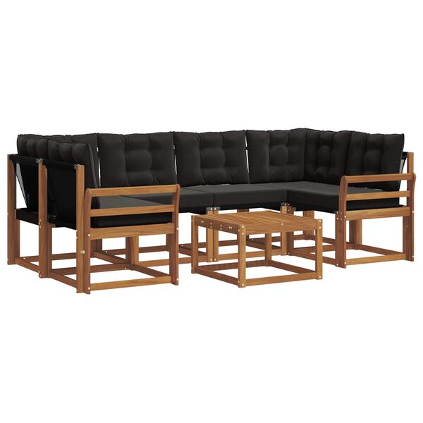 vidaXL Conjunto de Sof&aacute;s para Exterior 7 pcs Natural e Preto