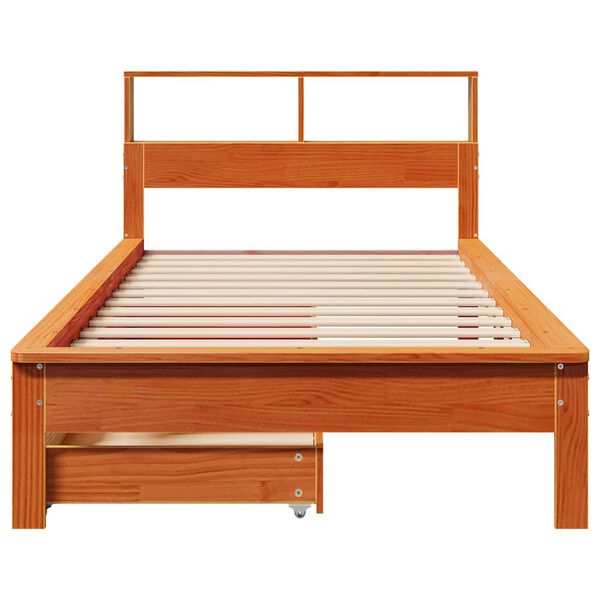 vidaXL Cama com estante sem colch&atilde;o 90x200cm pinho maci&ccedil;o castanho-mel
