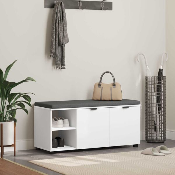vidaXL Banco de Hall com almofada com porta Branco 100 x 38 x 46 cm