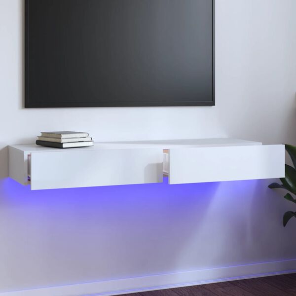 vidaXL M&oacute;vel de TV com luzes LED 120x35x15,5 cm branco brilhante
