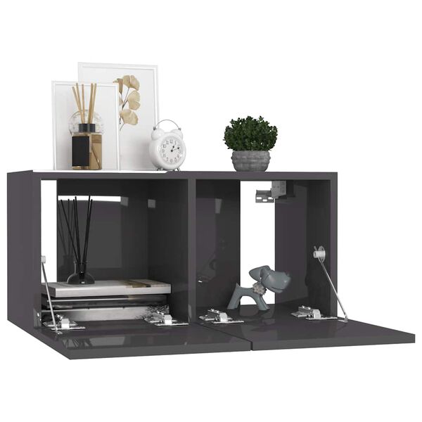 vidaXL 7 pcs conjunto de m&oacute;veis de TV contraplacado cinzento brilhante