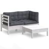 vidaXL 3 pcs conj. lounge de jardim com almofad&otilde;es antracite pinho