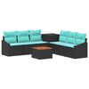 vidaXL Conjunto de Sof&aacute;s 8 unid. Preto e Azul Rattan Poli&eacute;ster e A&ccedil;o