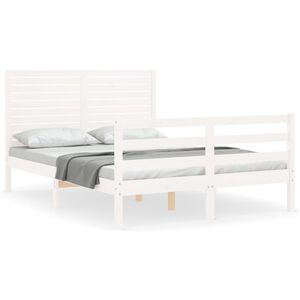 vidaXL Estrutura de cama com cabeceira 140x200cm madeira maci&ccedil;a branco
