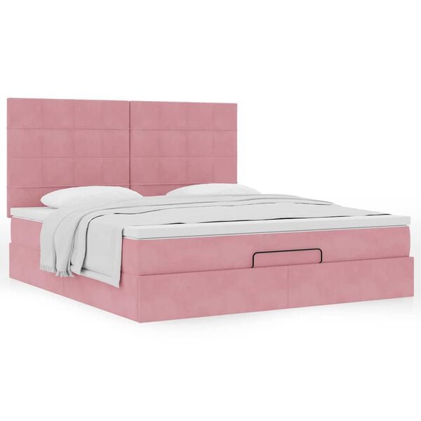 moldura de cama otomana vidaXL com colch&atilde;o rosa 200x200cm Veludo