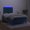 vidaXL Cama box spring colch&atilde;o LED 120x190cm couro artif. azul-escuro