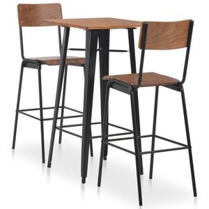 vidaXL 3 pcs conjunto de bar em a&ccedil;o castanho e preto
