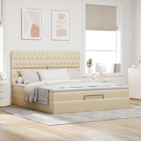 vidaXL Estrutura de cama otomana com creme de colch&atilde;o 180x200cm tecido