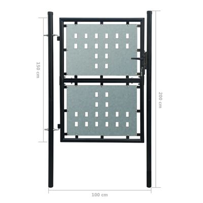 vidaXL Portão de cerca com porta única 100x200 cm preto