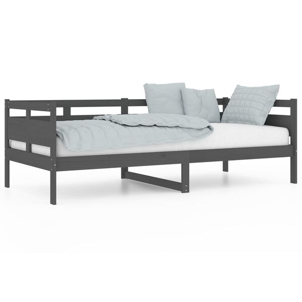 vidaXL Sofá-cama 90x200 cm madeira de pinho maciça cinzento