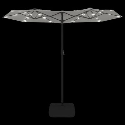 vidaXL Guarda-sol com cabeça dupla e luzes LED 316x240 cm branco areia